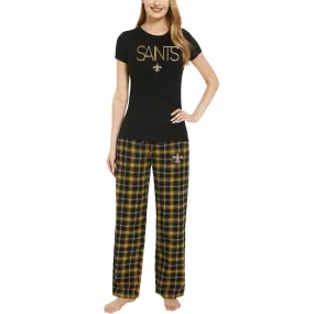 Lids Women's Concepts Sport Black/Gold New Orleans Saints Arctic T-Shirt & Flannel Pants Sleep Set